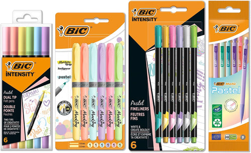 BIC Pastell-Schreibwarenset mit vier farblich abgestimmten Schreibgeräte-Packungen